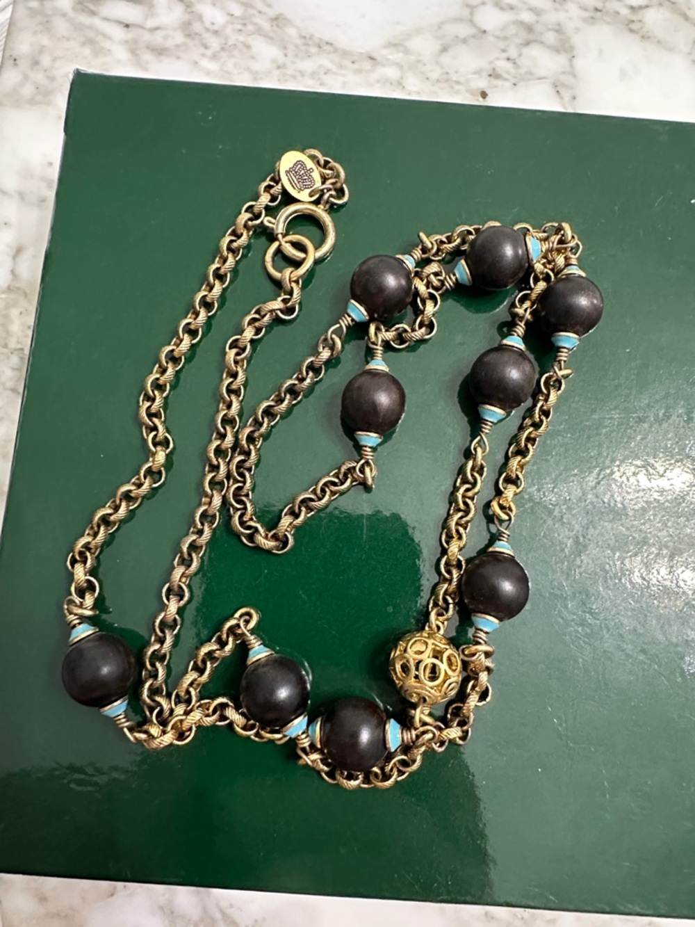 Juicy Couture Black and Turquoise Beaded Gold-Tone Necklace